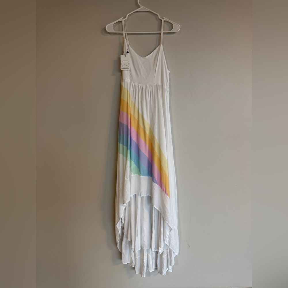 Pleiades Mama Rainbow Windsong High Low Maxi Dress White NWT Medium Boho